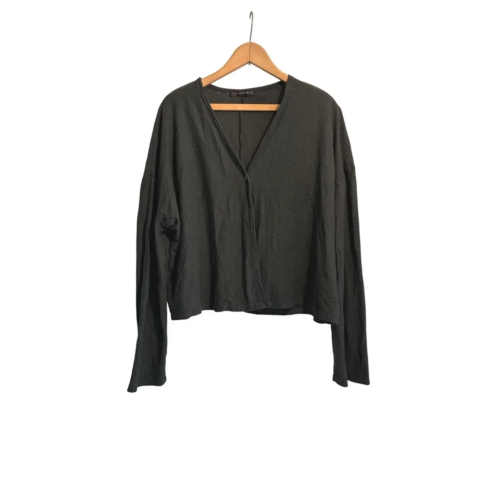 Cut Loose Charcoal Gray Cotton Linen Single Button Cardigan XL USA Lagenlook